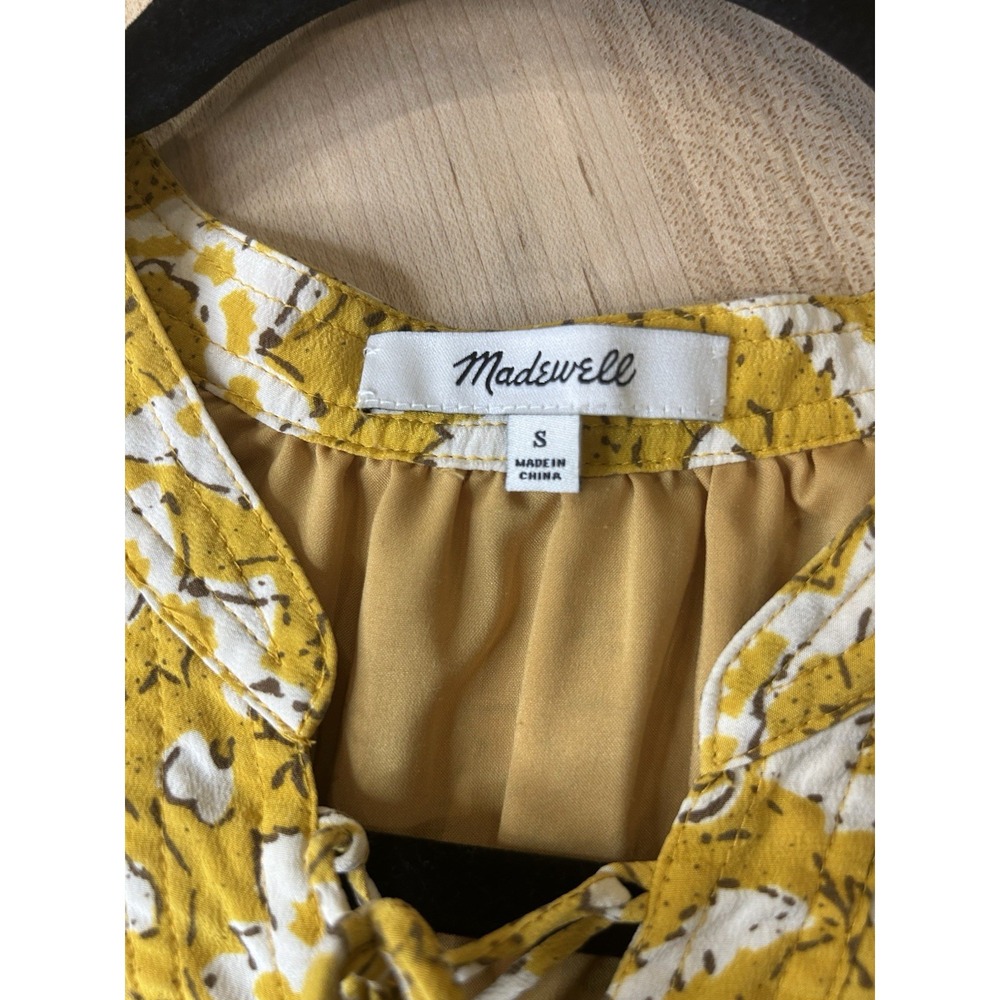 Madewell Silk/Polyester  Lace Up Dress Floral Babydoll Dress 3/4 Sleeve SZ S